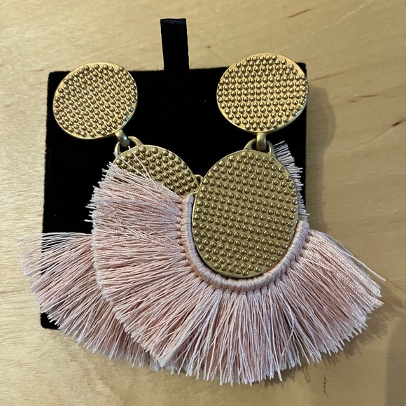 Gold and Pink Statement Earrings with Tassel Fringe - Picture 4 of 9